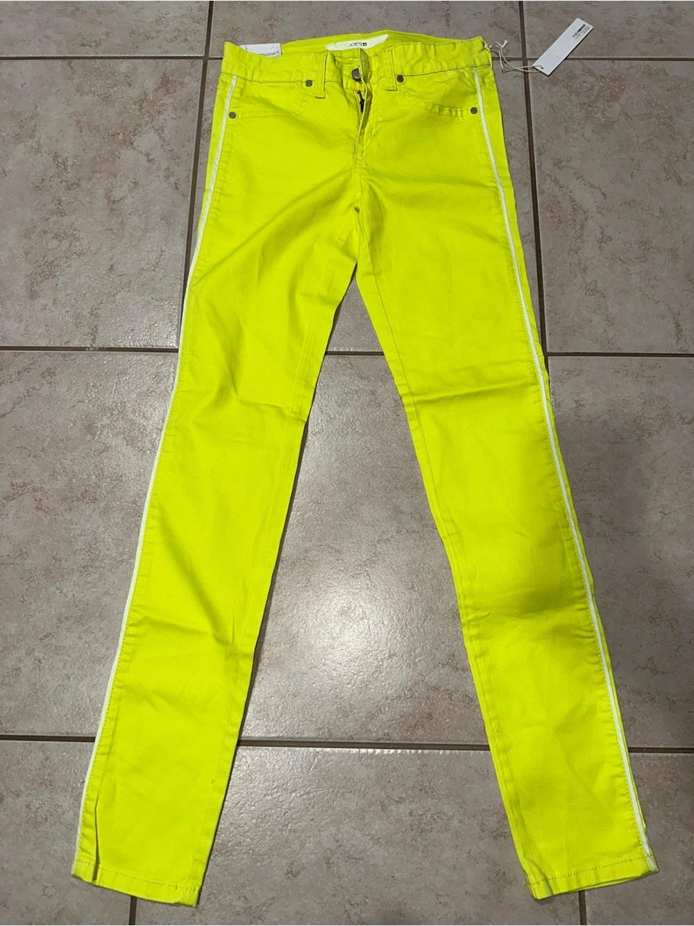 Joe’s Jeans Girls Size 14 Neon Yellow Skinny Jeans NWT White Side Stripe Stretch